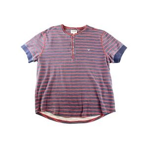 True Religion Henley T Shirt Striped Red Blue Short Sleeve Men XXL